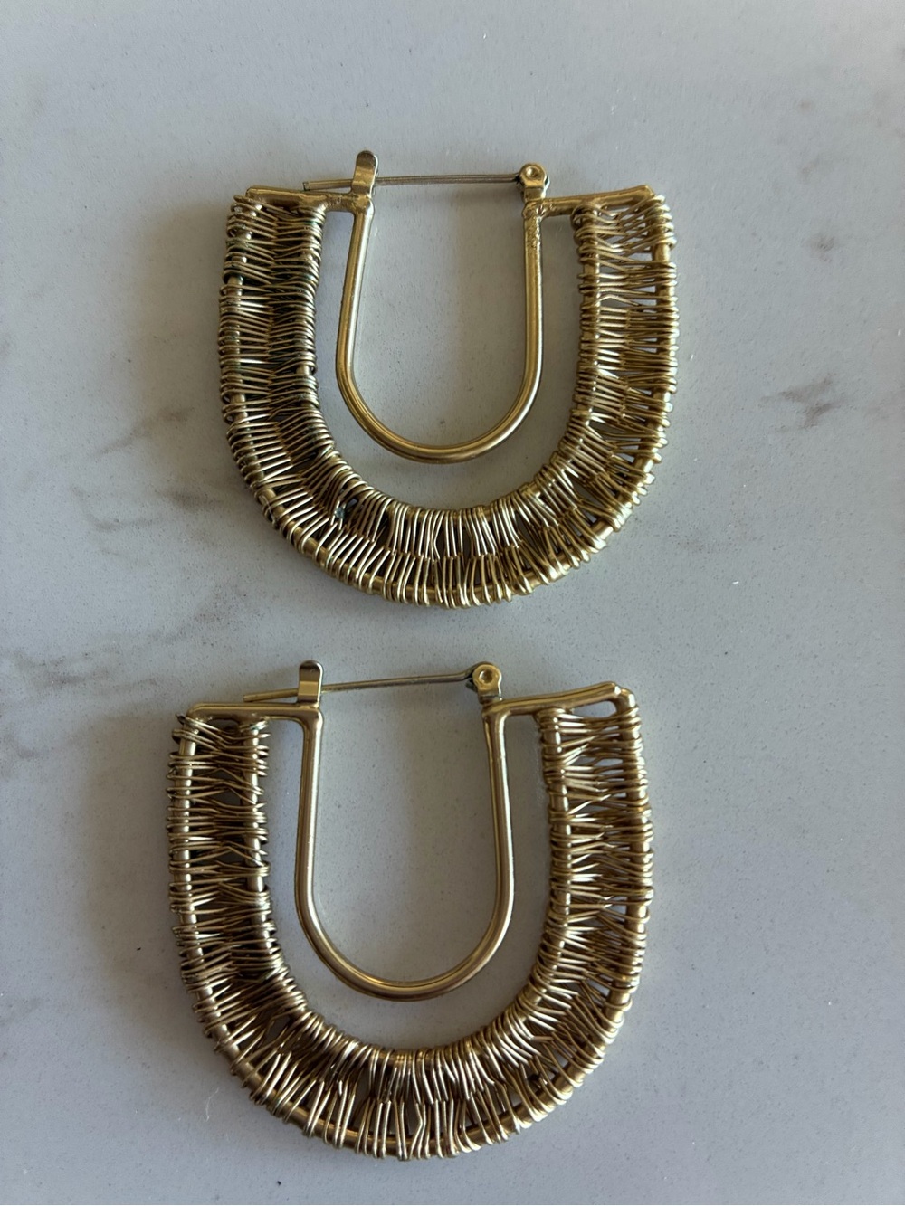 Anthropologie Gold Wire-Wrapped U-Hoop Earrings